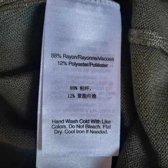 NWT DKNY Jeans Olive Green Short Sleeve Mock Neck Rhinestone Logo Knit Top - Picture 12 of 12